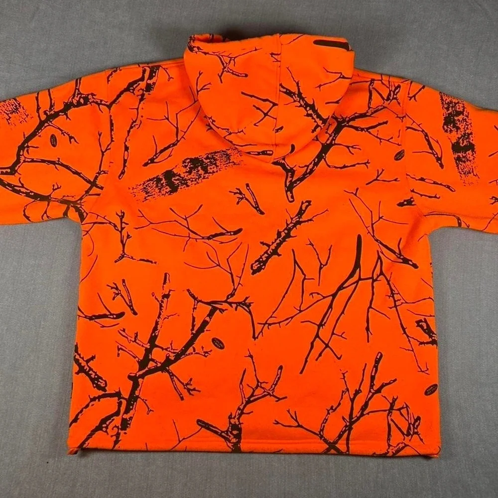 Trail Crest Blaze Orange Camo Zip Up Hoodie Highland Timber Hunting Mens Medium